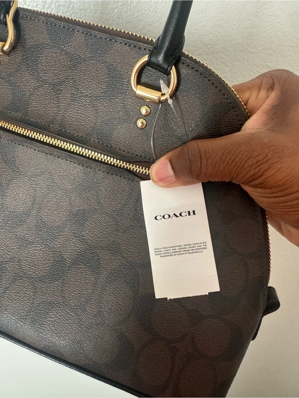 Coach Brown Signature Dome Satchel with Black Handles